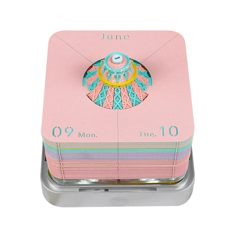Carousel Desk Calendar With LED Lights 2025 Calendar Memo Pad Creative Desk Calendar DIY Notes Notepad 3D Art Calendar Paper