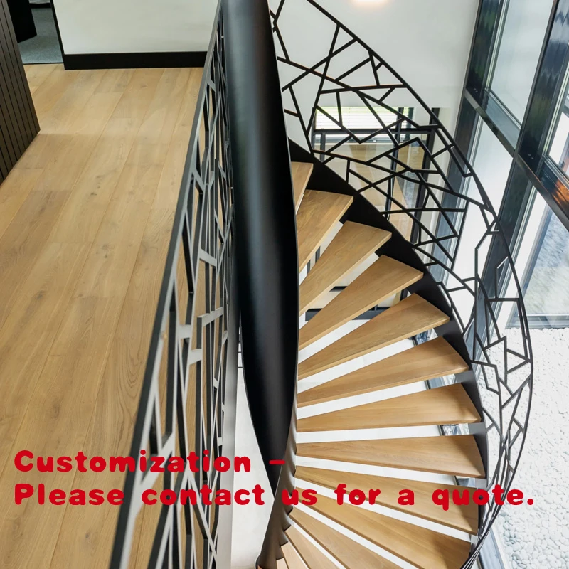 custom.Hot Sale New Design Artistic Curved Staircase with Tempered Glass/Wrought Iron/Railing Marble Wood Tread Stair