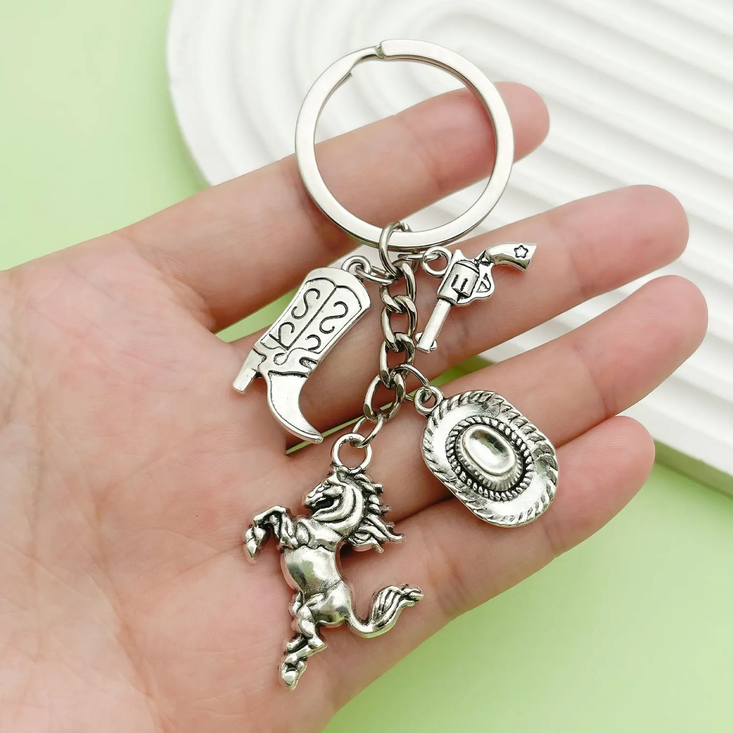 

Cross-Border Western Cowboy Hat Boot Keychain Ring Gift Iron Hoof Head Alloy Faion Jewelry Accories Silver Gold Plated