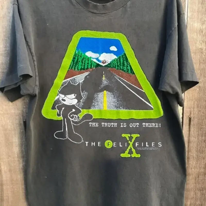 Parody The Felix Files Cartoon Cat TV Show short sleeve charcoal shirt KV27579