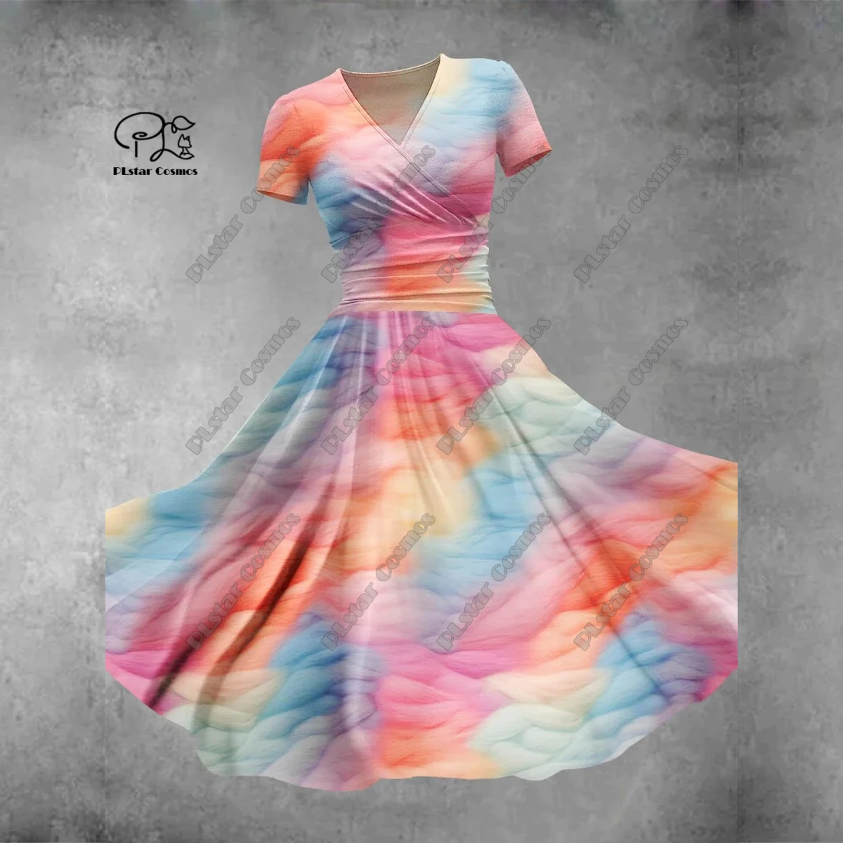 Gonna floreale stampata in 3D Serie San Valentino Abito completo con scollo a V stampato a maniche corte Gonna lunga a trapezio moda casual