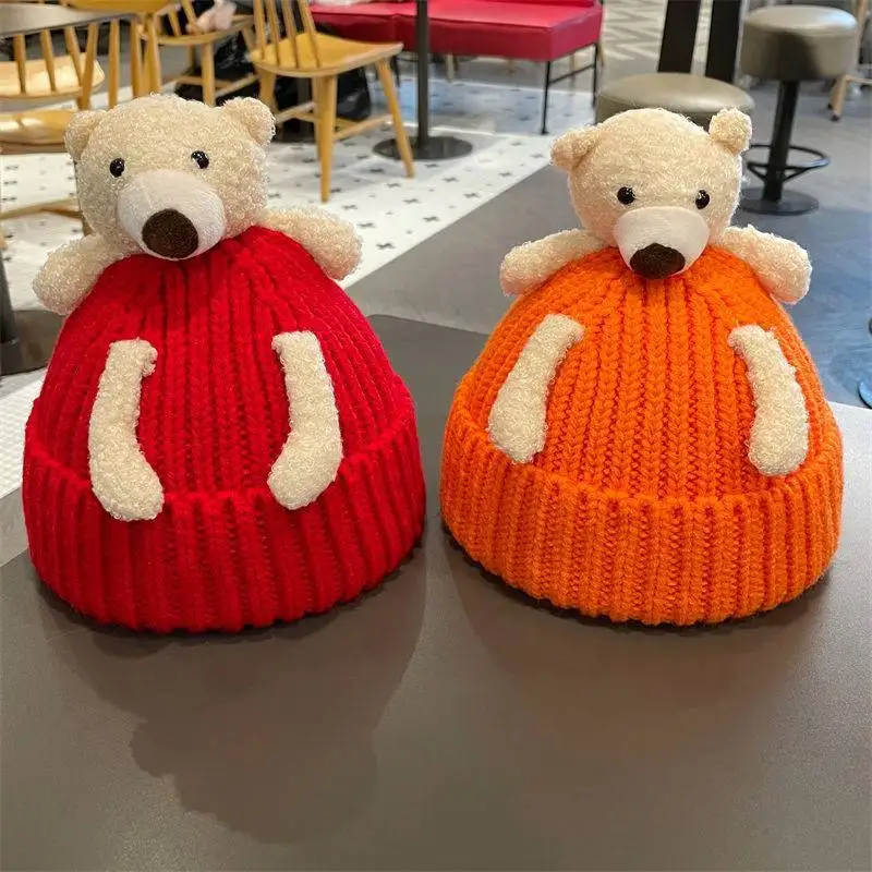 

Bear Babys Knitted Hat Warm and Cute Winter Knitted Hat Windproof and Cold Proof Pullover Hat Children's Gifts Miniso