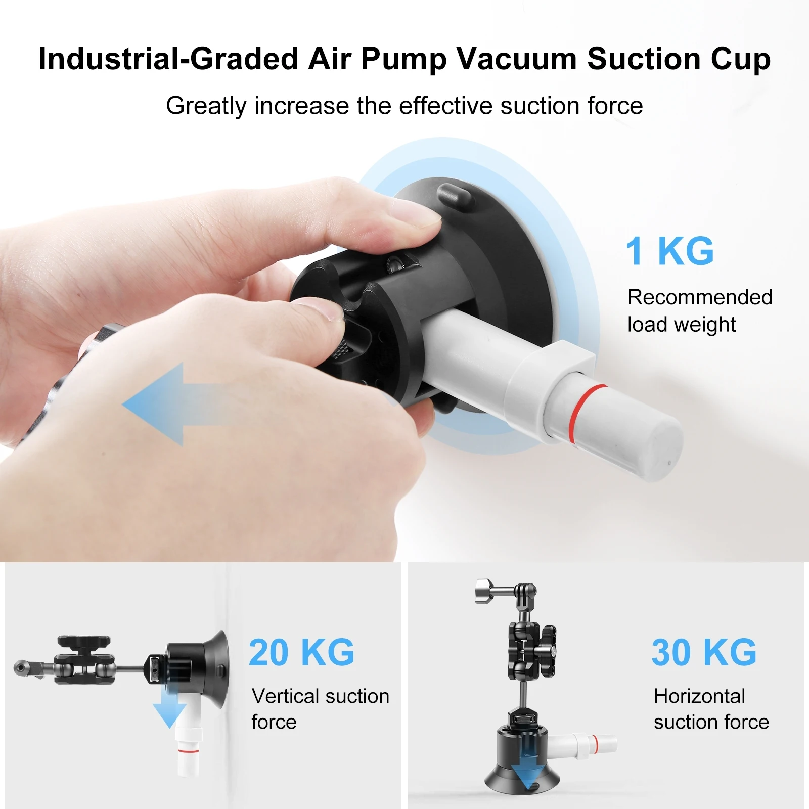 PULUZ 3 inch Car Single Pump Suction Cup Aluminum Alloy Mount with 1/4 3/8 Screw Hole for Gopro/ Insta360/ DJI and Other Cameras