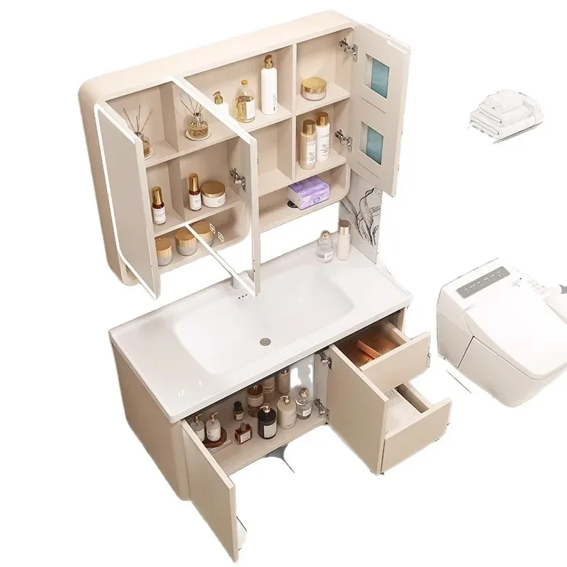 

space aluminum arc bathroom cabinet combination, bathroom ceramic integrated wash basin