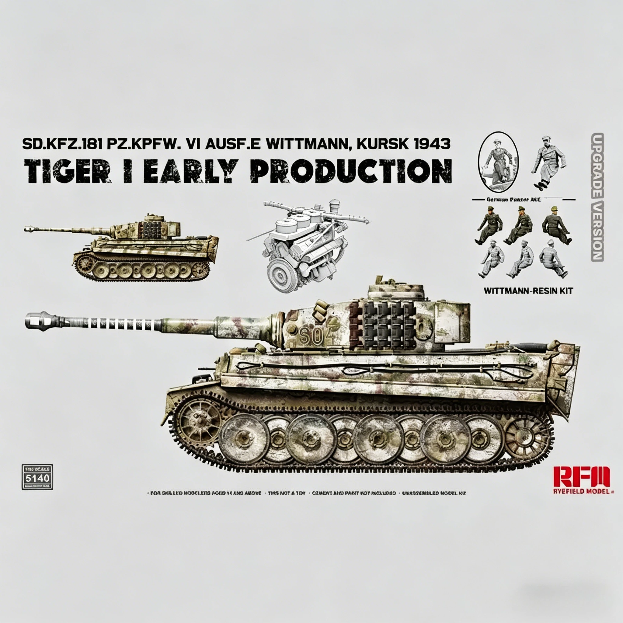

Модель Ryefield Rm-5139 Tiger I раннего образца с фигуркой солдата Виттмана из смолы (обычная версия) — набор для сборки модели 1/35.