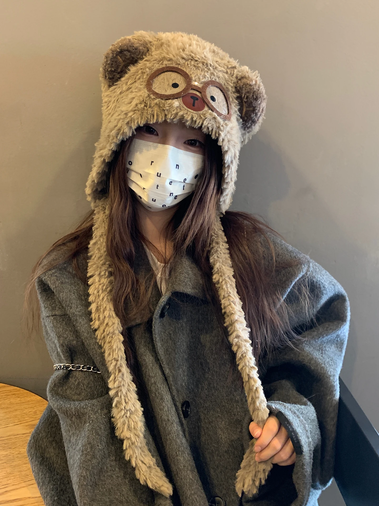 هوديي من القطيفة على شكل أذن القطة للنساء النسخة الكورية مجموعة صغيرة عصرية لحماية الأذن الدافئة ضد البرد