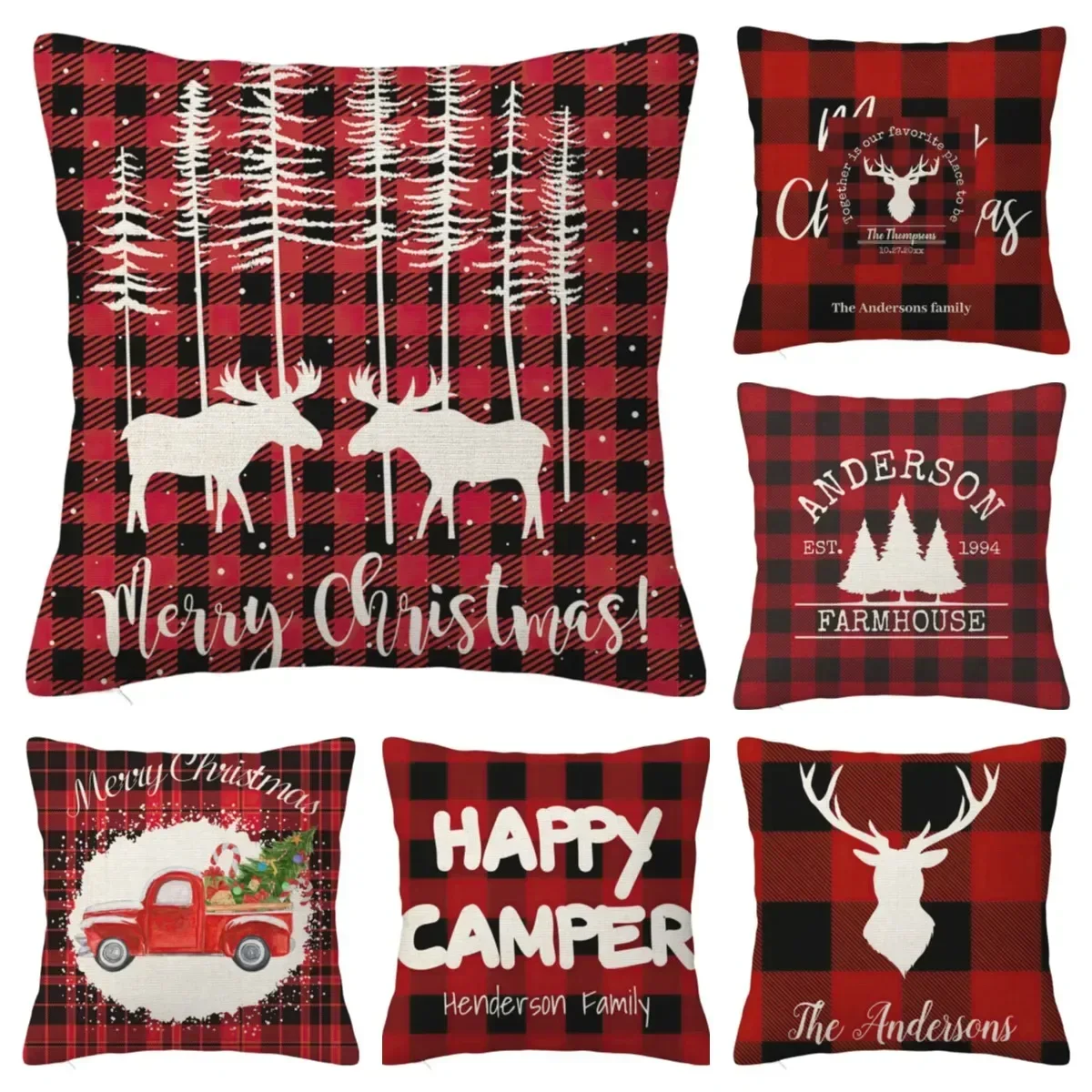 Christmas Decoration Red Faro Check Elk Pillowcase Home Decoration Living Room Sofa Cushion Cover 50*50 Decorative Pillowcase