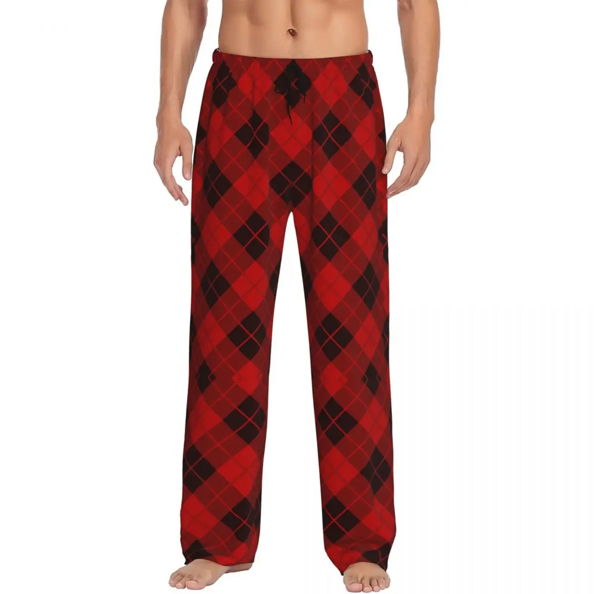 Checked Red Men's Casual Pajama Sleeping Pants Lounge Loose Trousers Comfortable Nightwear