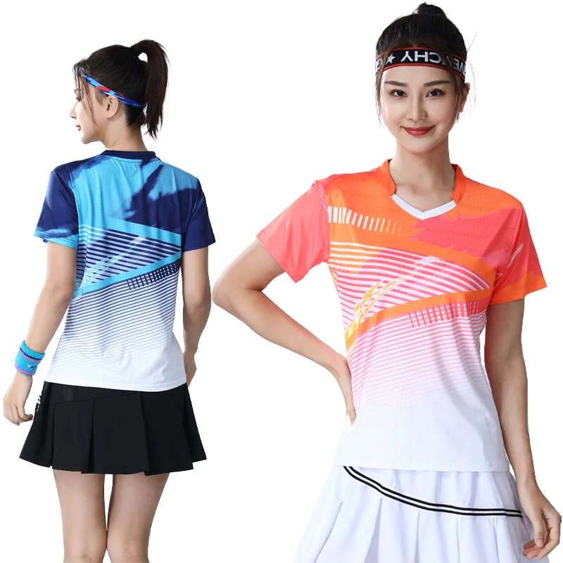 Women Sport T-shirts Ping Pong Jerseys Tees Quick Dry Badminton Breathable Training Shirts Prints Tennis Short Sleeve