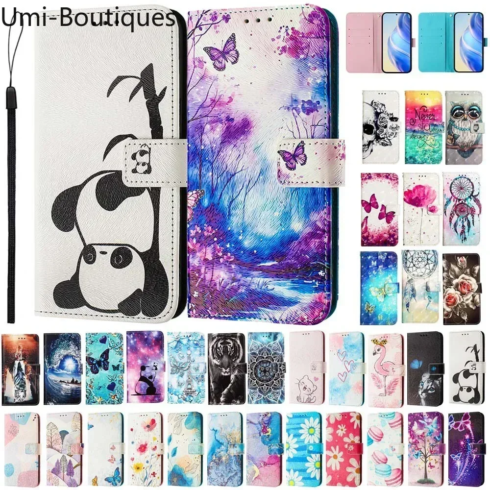 

Флип-кожаный чехол для Xiaomi Poco M7 M6 Pro 4G X7 X6 Pro 5G Kids Cute Owl Flower Butterfly Printed Wallet Phone Back Case