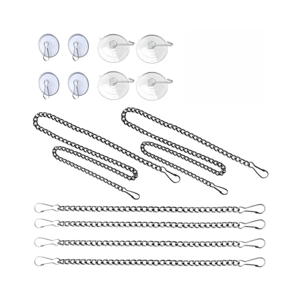 Window Art Hanging Kit Nickel Plated Stained Glass Chains with Suction Cup Hooks Fits 10in and 20in Glass Panels