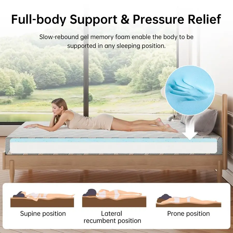 Matelas double de pouces pour adulte et adolescent, matelas simple en mousse à mémoire de forme rafraîchissante dans une boîte pour lit superposé, lit gigogne, soulagement de la pression, Re