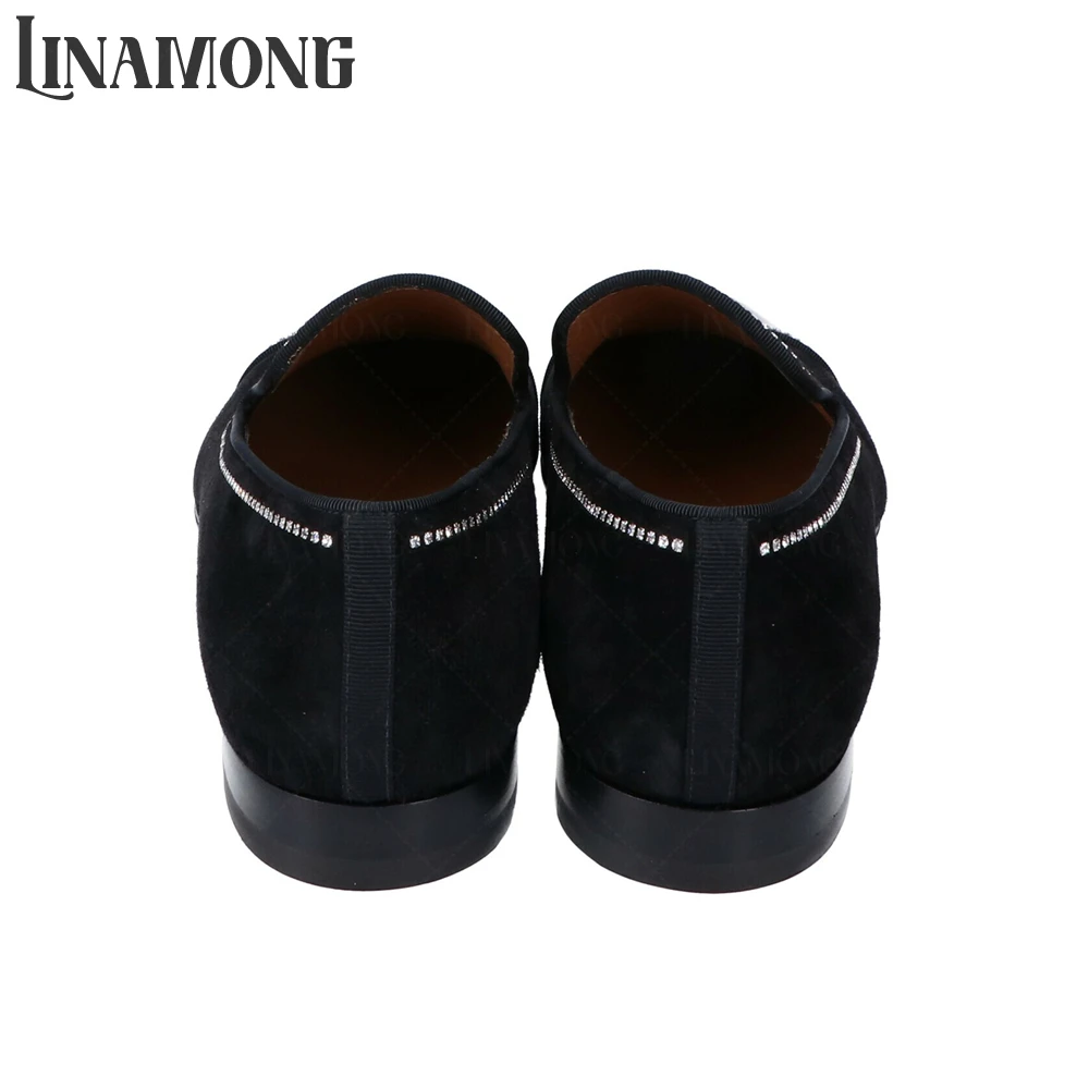 Velvet and Patent Leather Rivet Loafers Crystal Line Dress Shoes Multicolor Suede Patent Leather Rhinestone Flat Loafers for Men