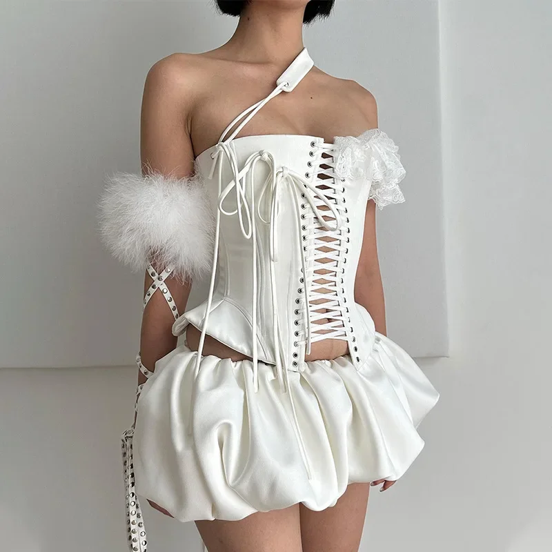 

Sexy and Elegant Women's Clothing Suit Summer New Fashion Pleated Puffy Skirt Trend Straps, Personalized Tube Top Two-piece Set