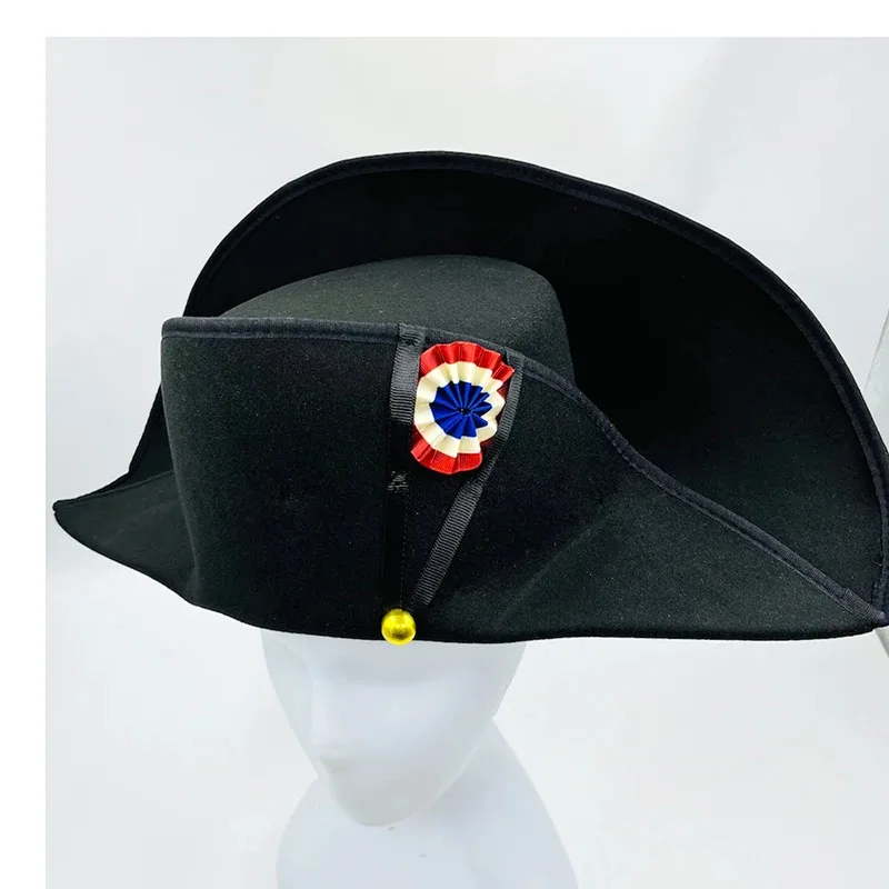 Napoleone Stile Francese Ammiraglio Capitani Cappello Bicorne Cosplay Berretto di Lana Nero Uomo Adulto Accessori Prop 59 cm Dimensioni Testa