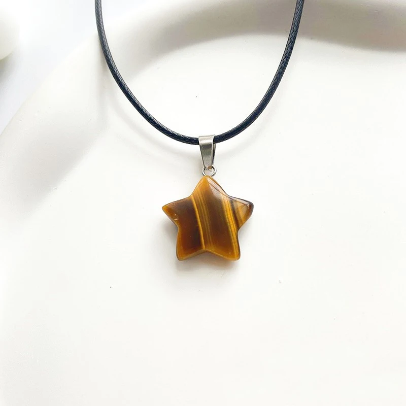 Trend Naturstein Hexagon Kristall Rosenquarz Opal Stern Anhänger Halskette für Frauen Fluorit Lapis Kugel Pendel Schmuck Geschenk