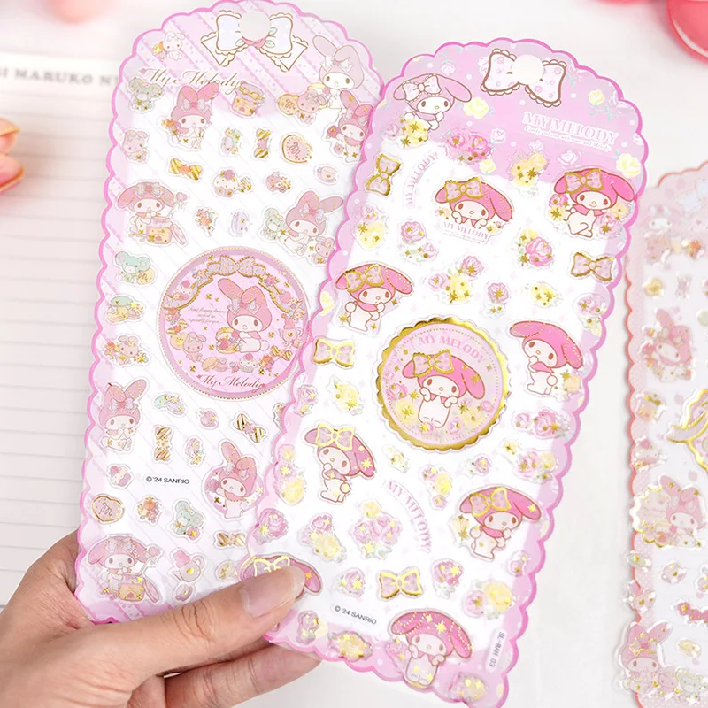 4 Piezas de Pegatinas de My Melody, Pegatinas de Cristal 3D, Pegatinas de Cristal Decorativas Impermeables y Adorables, Pegatinas de Dibujos Animados para Manualidades, Papelería Kawaii para Diario