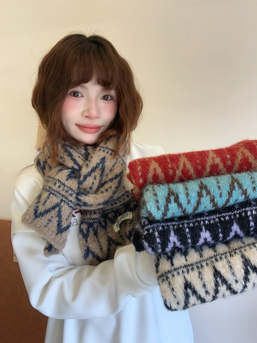 أزياء خمر جزيرة المعرض متموجة الجاكار الصوف مزيج وشاح لينة رقيق متماسكة منديل للجنسين الشتاء الدافئة هدية