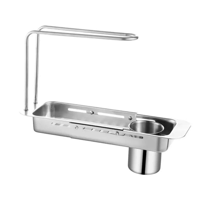 HLZS-Stainless Steel Draining Rack Expandable Sponge Holder For Kitchen Sink Dish Drying Rack For Kitchen Counter