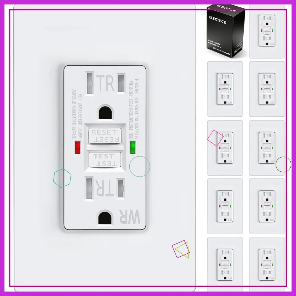 

10-Pack 15A GFCI Outlets with LED Indicator, Weather Resistant, Self-Test, UL Listed White