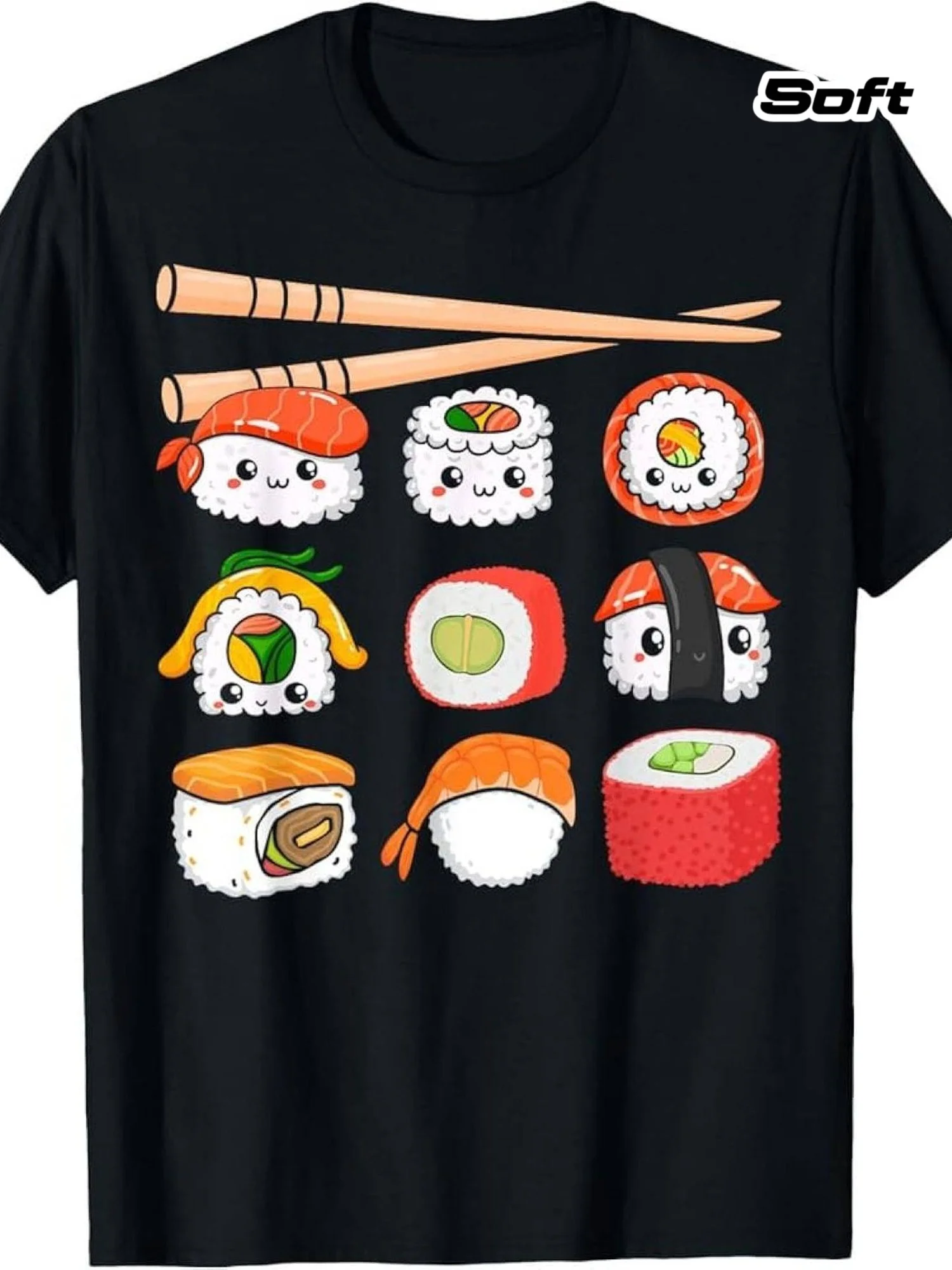 Herren-Geschenkidee, schwarzes T-Shirt mit Sushi-Roll-Design, perfekt für Freizeitkleidung. Es ist die ideale Wahl für Sushi-Liebhaber. Dieses weiche Kleidungsstück eignet sich perfekt für den Alltag und ist eine stilvolle Ergänzung für jede Garderobe.