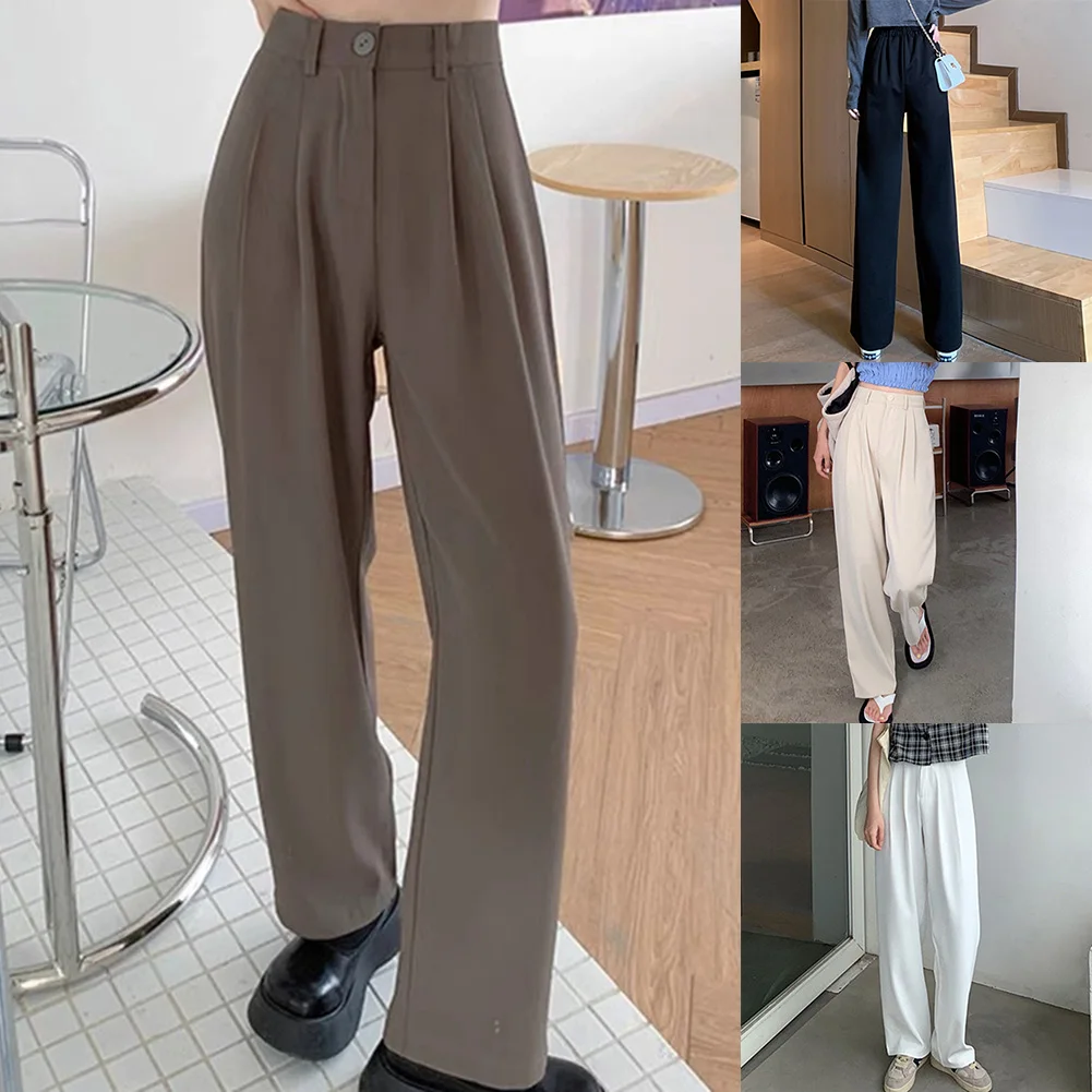 بنطلون كاجوال سروال عالي الخصر في مكان العمل، بنطلون بيج عالي الخصر مريح وخفيف الوزن كاجوال #6