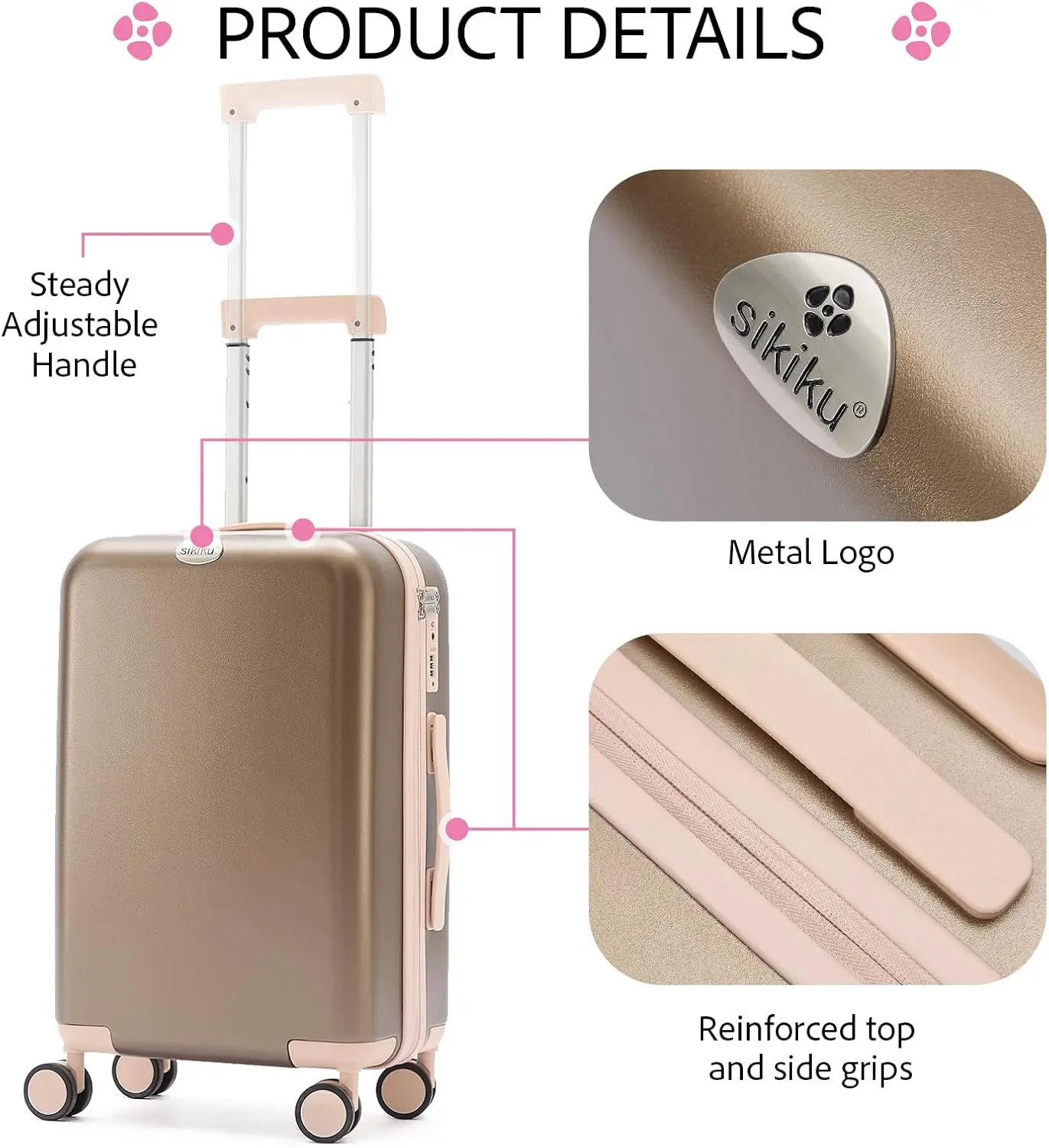 Valise rigide légère pour femme, bagage à main durable, roues tournantes à 360 °, serrure Tsa, 20 po