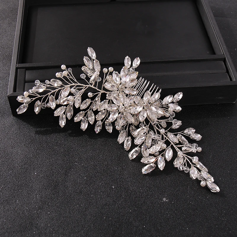 New Handmade Silver Color Rose Gold Tiara Hair Combs Crystal Rhinestone Combs Bridal Hair Accessories Wedding Women Hairbands image 5