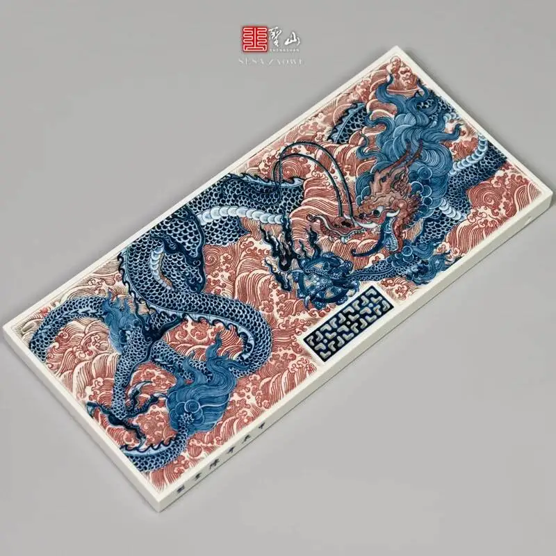 

Blue And White Overglaze Red Sea Dragon Bead Tea Tray