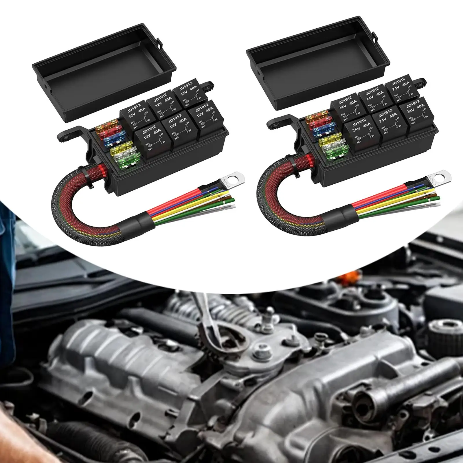 

Waterproof Dustproof Car Relay Box 6 Way Easy Install Pre Wired Blade Fuse Holder for Vehicle Boat Truck