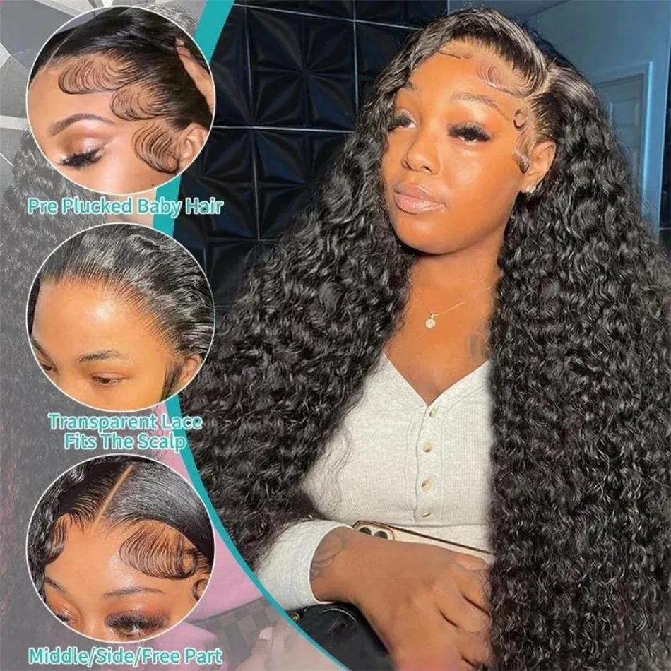 30 Inch Deep Wave Lace Front Wigs Human Hair 210 Density 13X6 Hd Lace Front Wigs Human Hair Pre Plucked Pre Bleached Knots Brazilian Curly Wig Wet Wavy For Women Natural Black view 3