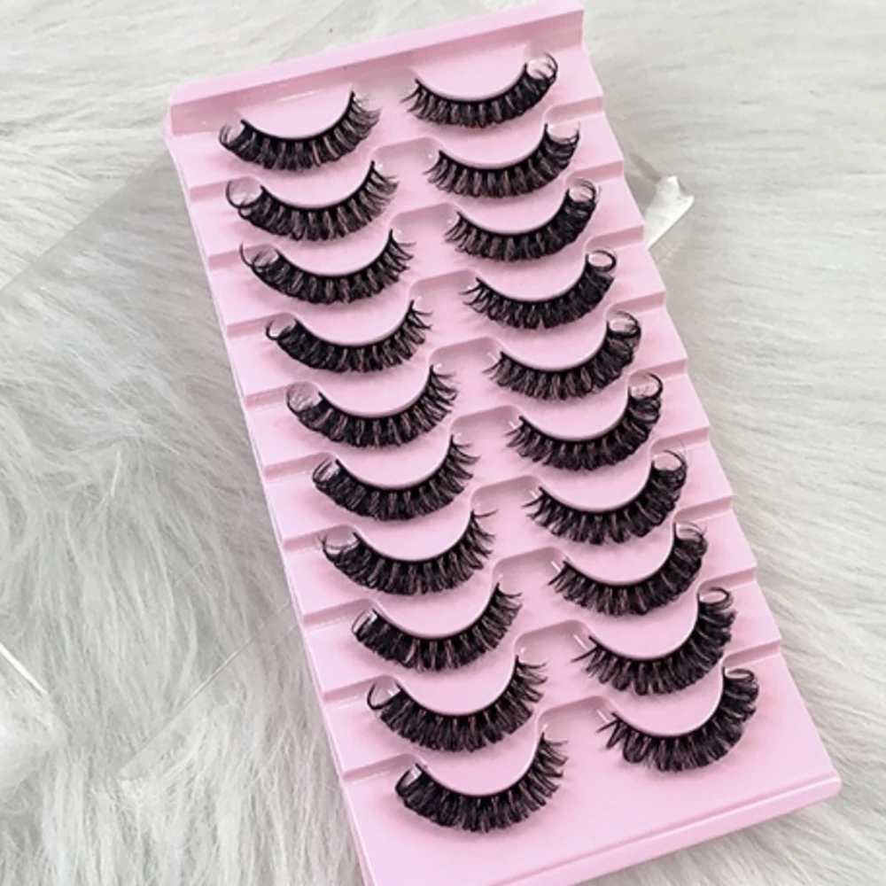 10 paia di ciglia finte in fibra sintetica popolari, ciglia da innesto naturale in un pezzo, spesse ciglia russe a forma di D