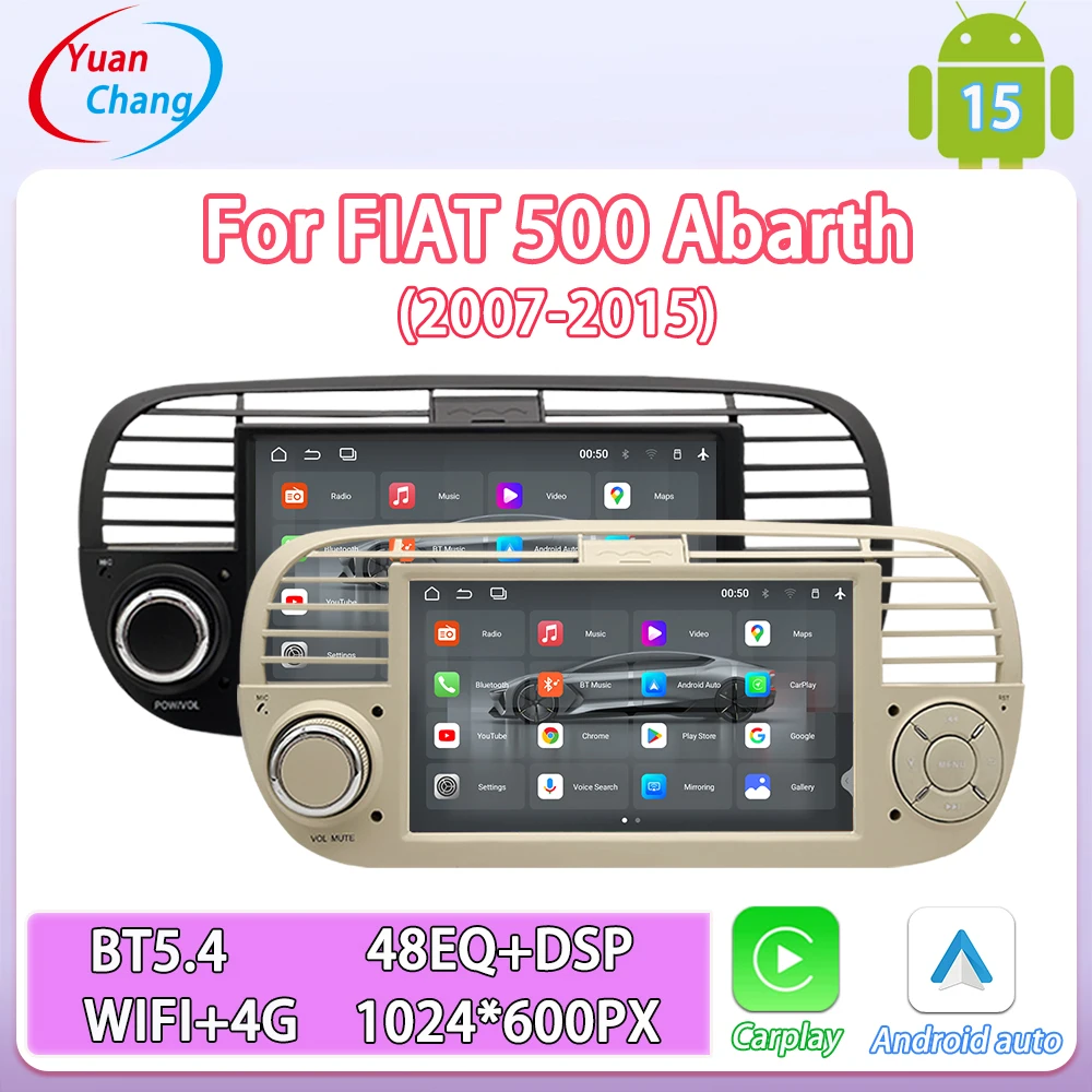 For FIAT 500 Abarth 2007-2015 7inch Car Multimedia Player Android15 Wireless CarPlay Android Auto bt GPS WIFI 4g dsp Car Radio