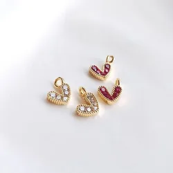 4PCS Gold Filled 7.5mm Zircon Embedded Love Pendant DIY Handmade Jewelry Pendant Material Bracelet Necklace Accessories