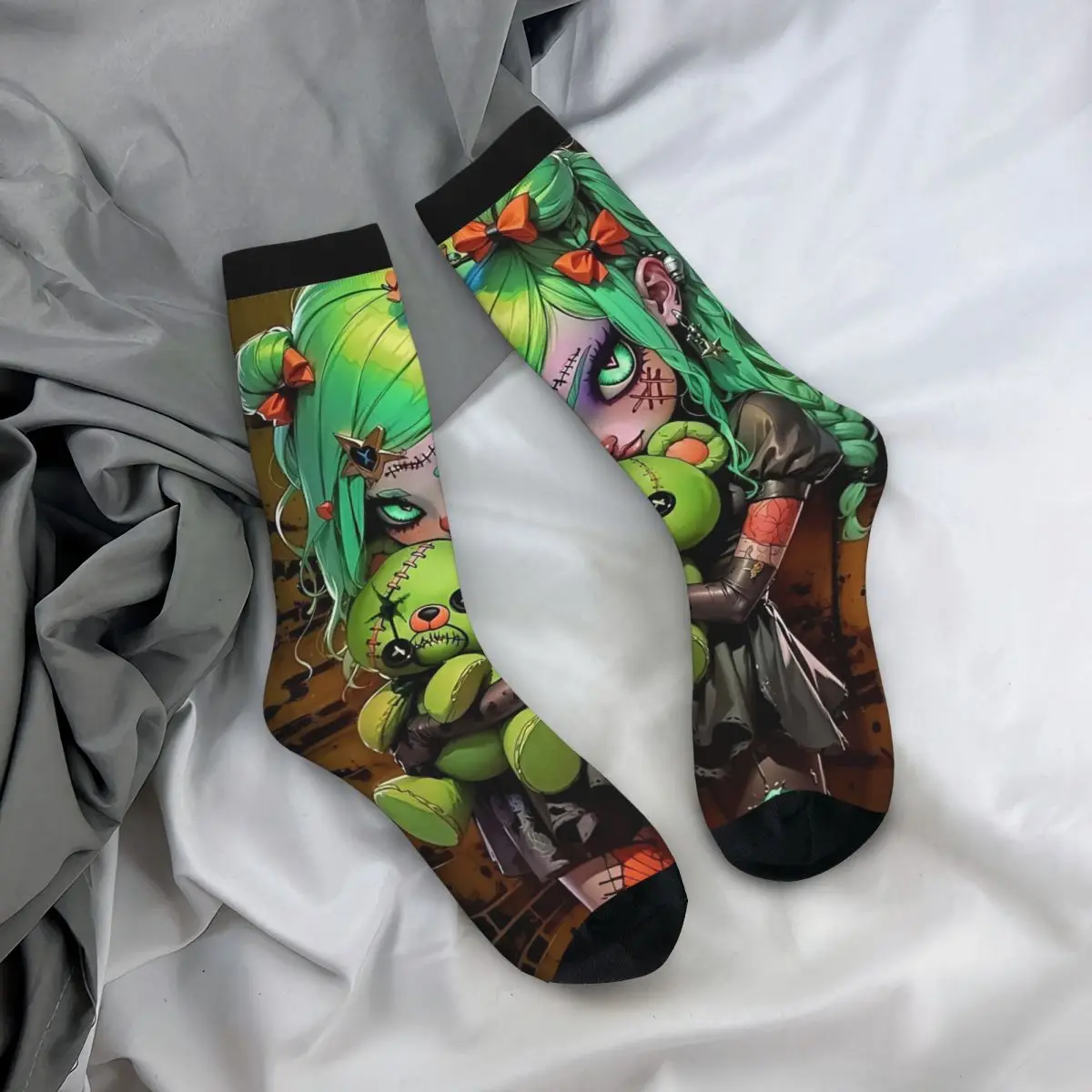 

All Seasons Crew Stockings Cartoon Zombie Girl And Doll Socks Casual Long Socks Accessories for Men Women Birthday Present