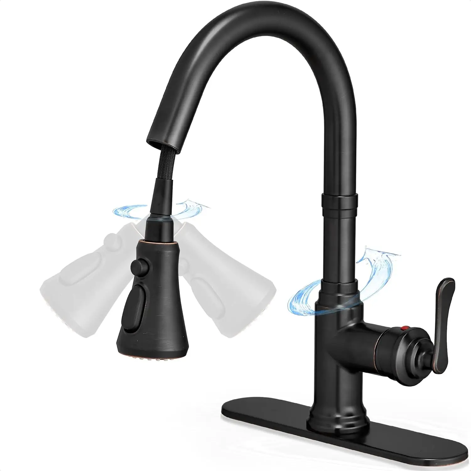

Oil Rubbed Bronze Bar Sink Faucet Single Hole or 3 Hole, 3 Modes Wet Bar Faucet with Pull Down Sprayer, Single Handle Swivel Bar