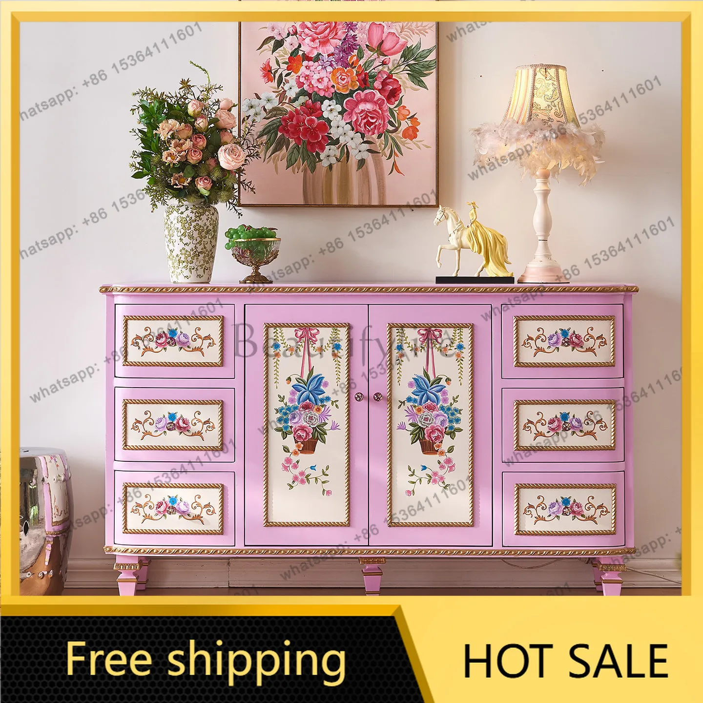 FG purple French palace entrance foyer solid wood decorative storage cabinet