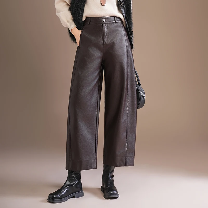 

Женские повседневные брюки из утолщенной искусственной кожи с высокой талией, прямые, осенне-зимние, новые, модные, утягивающие, маленькие размеры