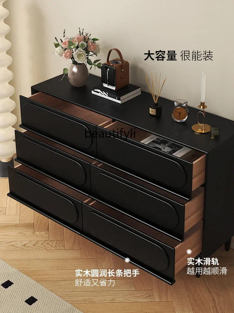 

Smt14 14 All solid wood six-chest cabinet French retro bedroom black locker drawer type, bedside storage cabinet