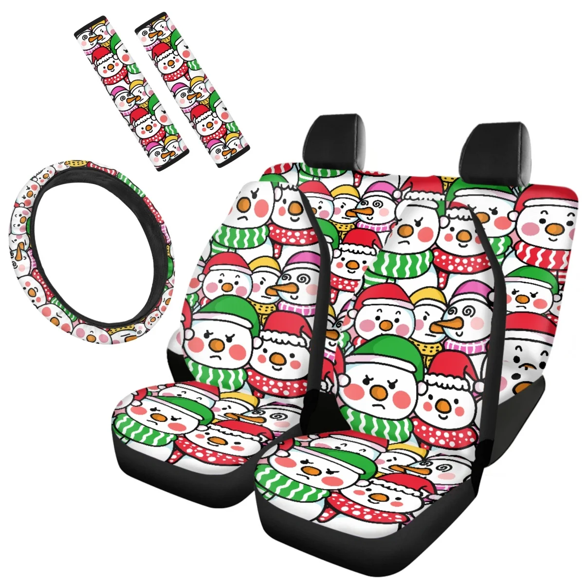 

Merry Christmas Snowman Hat Pattern Vehicle Clean Protector Comfort Material Easy Installation Brand Seat Belt Steering Wheel