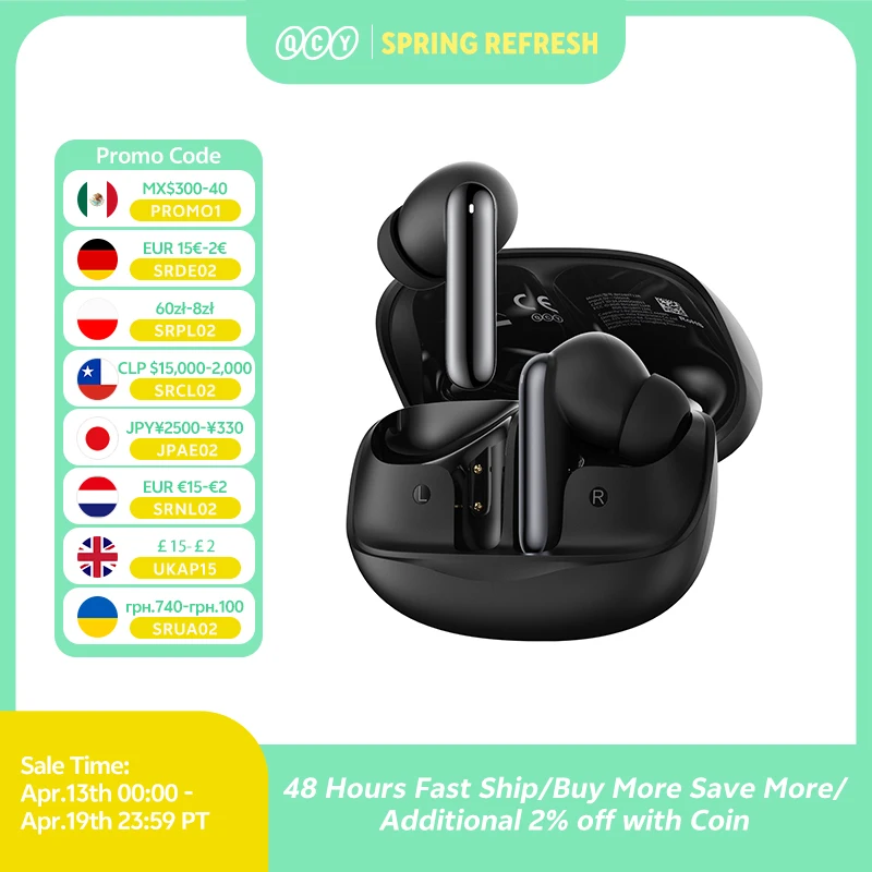 QCY Melobuds N50 ANC Bluetooth 5.4 беспроводные наушники активное шумоподавление 6 микрофонов прозрачные наушники многоточечное подключение