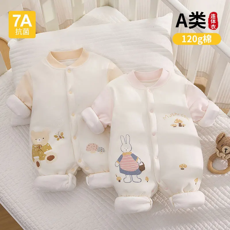 

Зимние комбинезоны для малышей, утепленная теплая одежда для девочек и мальчиков, комбинезон с милым принтом для детей 0-12 месяцев