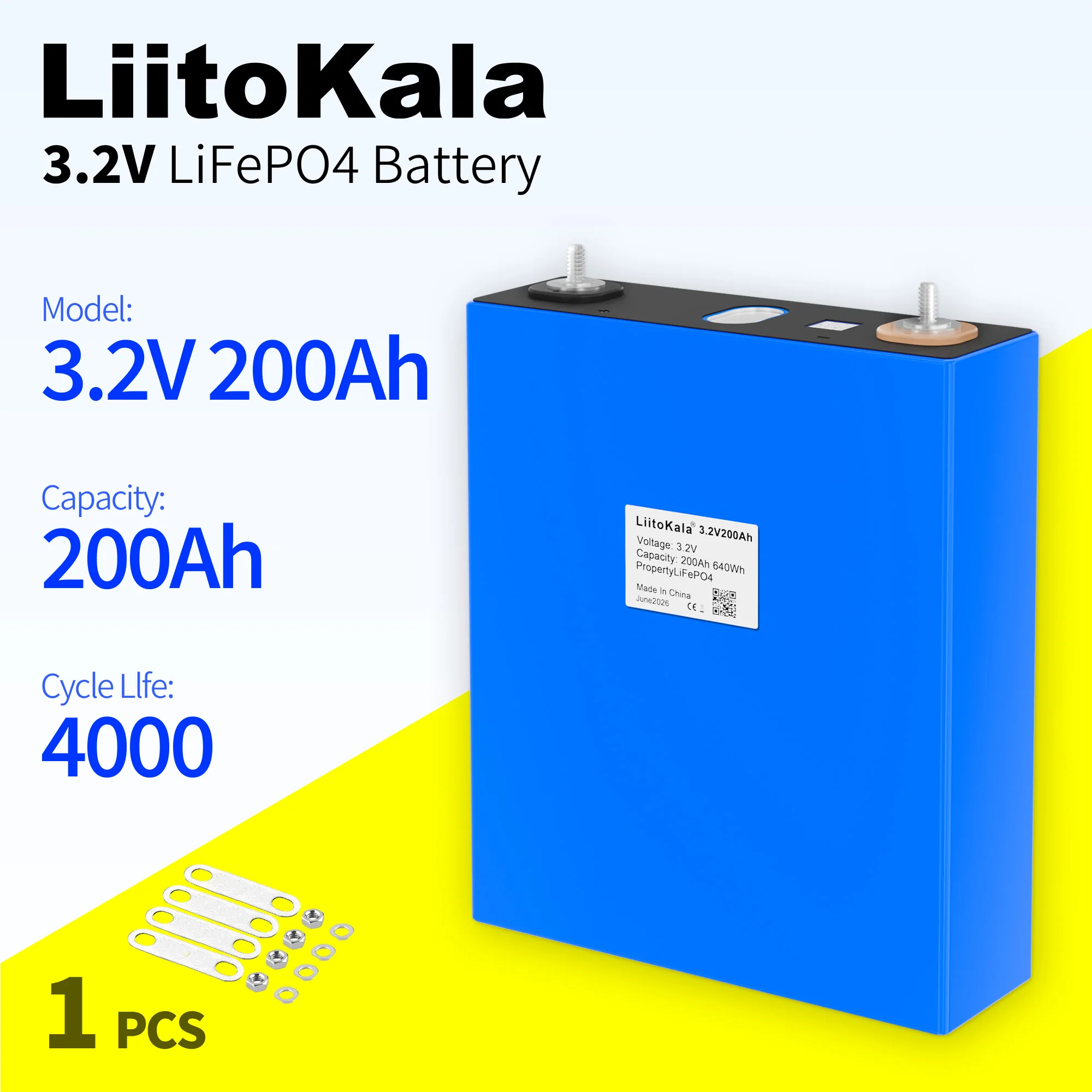 1pcs LiitoKala 3.2V 200AH Lifepo4 Rechargable Batteries Lithium Iron Phosphate Battery for PV RV Solar Golf carts EU US Tax Free
