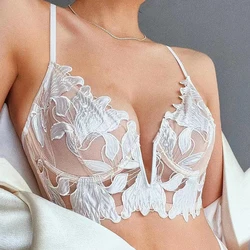 Sexy French Lace Embroidery Brassiere Lingerie Set Women's Underwear Set Push Up thin Bralette Deep V Bra and Panty Set