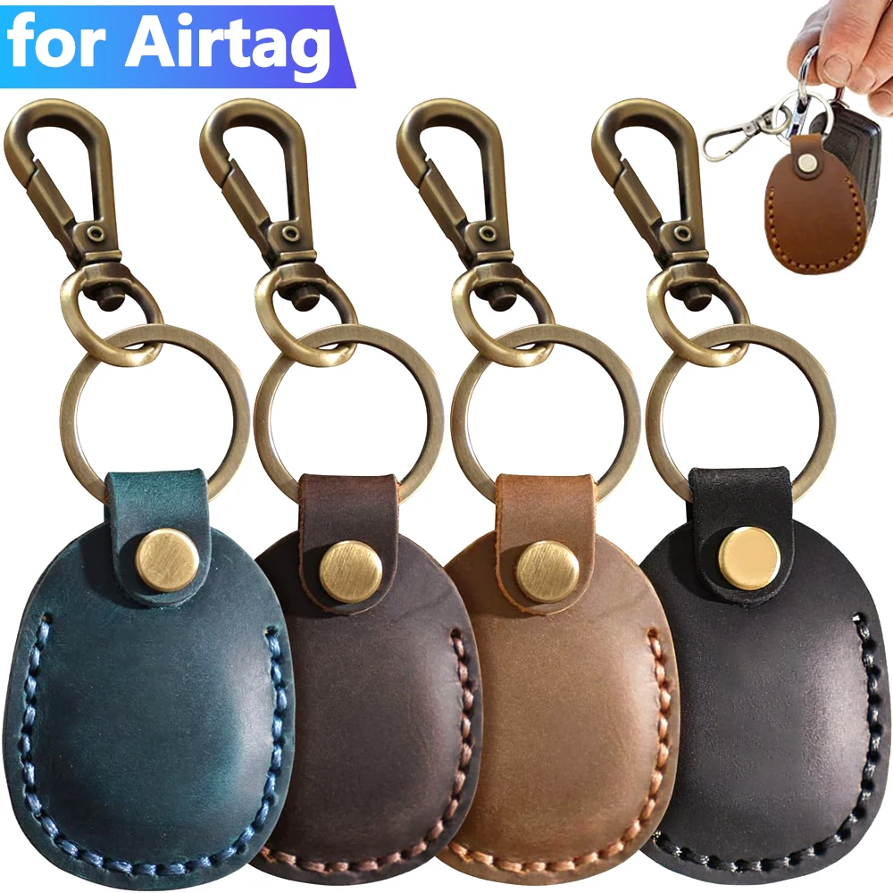 Handmade PU Leather Protective Holder for Apple Airtag Keychain Full Coverage Case Cover Full Coverage Protectors for Air Tag