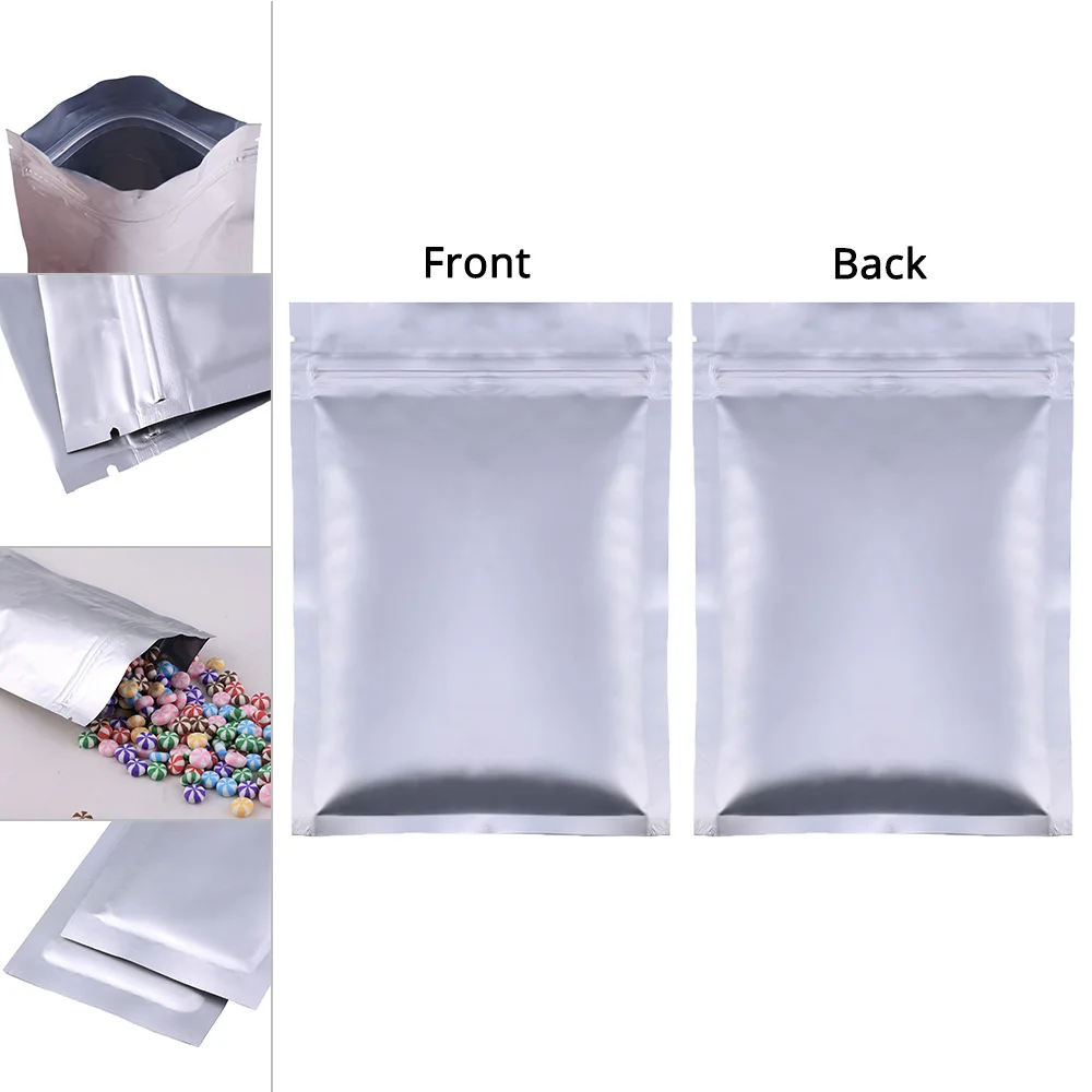 Many Sizes 100pcs Tear Notch Heavy-Duty Flat Aluminum Foil Self Sealing Packing Bag Food Snack Zip Lock Storage Package Bags