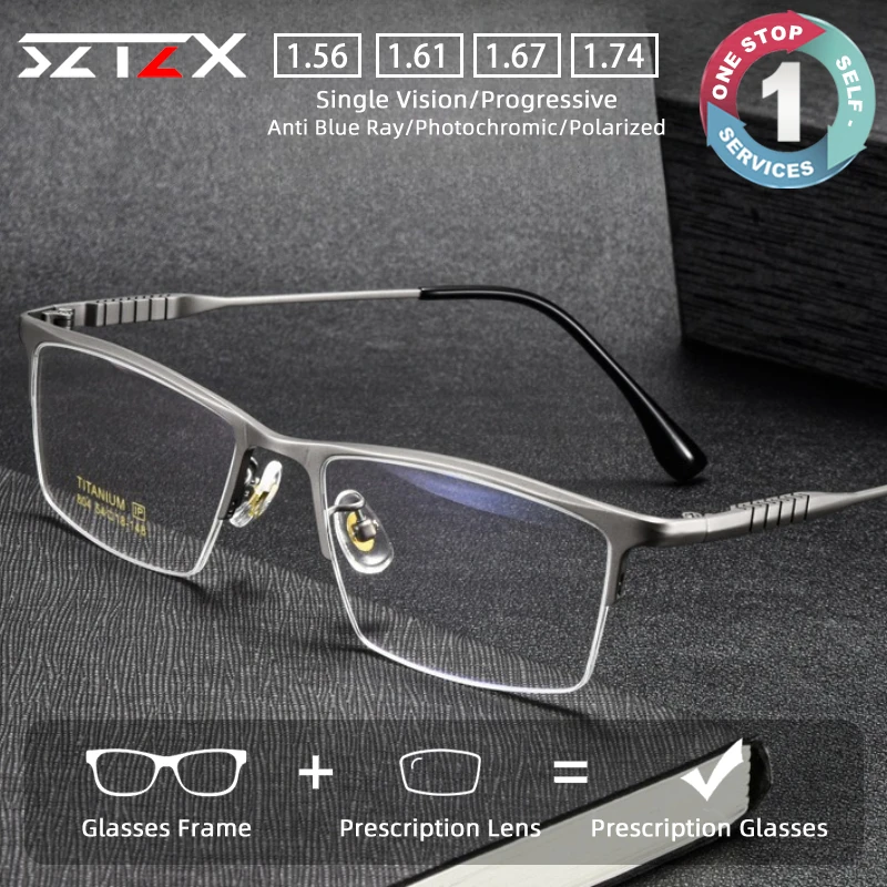 

SZTZX Lightweight Business Titanium Prescription Glasses Anti Blue Light Half-Frame Myopia Glasses Progressive Reading Eyewear