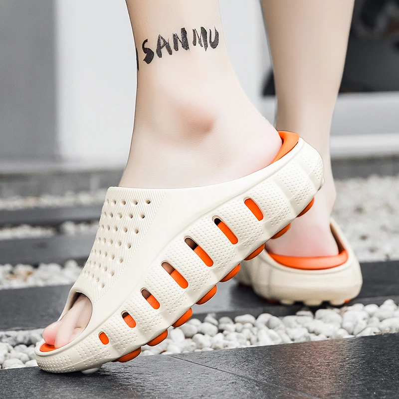 Men's Thick Sole Massage Slides Summer Ultra Light Breathable Slippers Indoor Outdoor Beach Casual Shoes 40-45