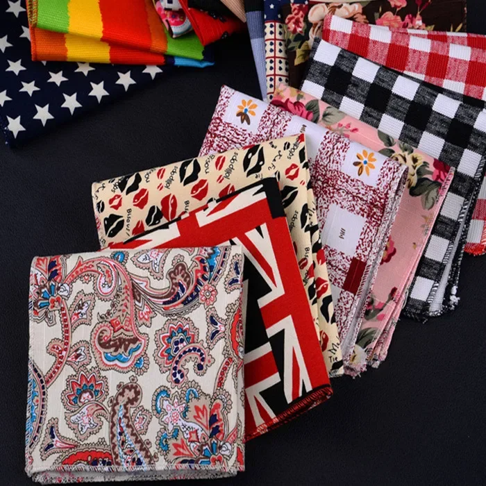 

Paisley Mens Pocket Square Cotton Linen Small Square Handkerchief Big Flower Floral Grid Five Star Striped Pattern Party Hanky