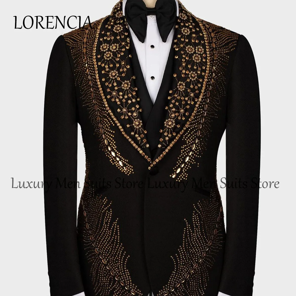 

Sparkly Formal Crystals Men Suits Double Breasted Groom Wedding Tuxedos 2 Pieces Sets Bridegroom Prom Blazers Terno Masculino